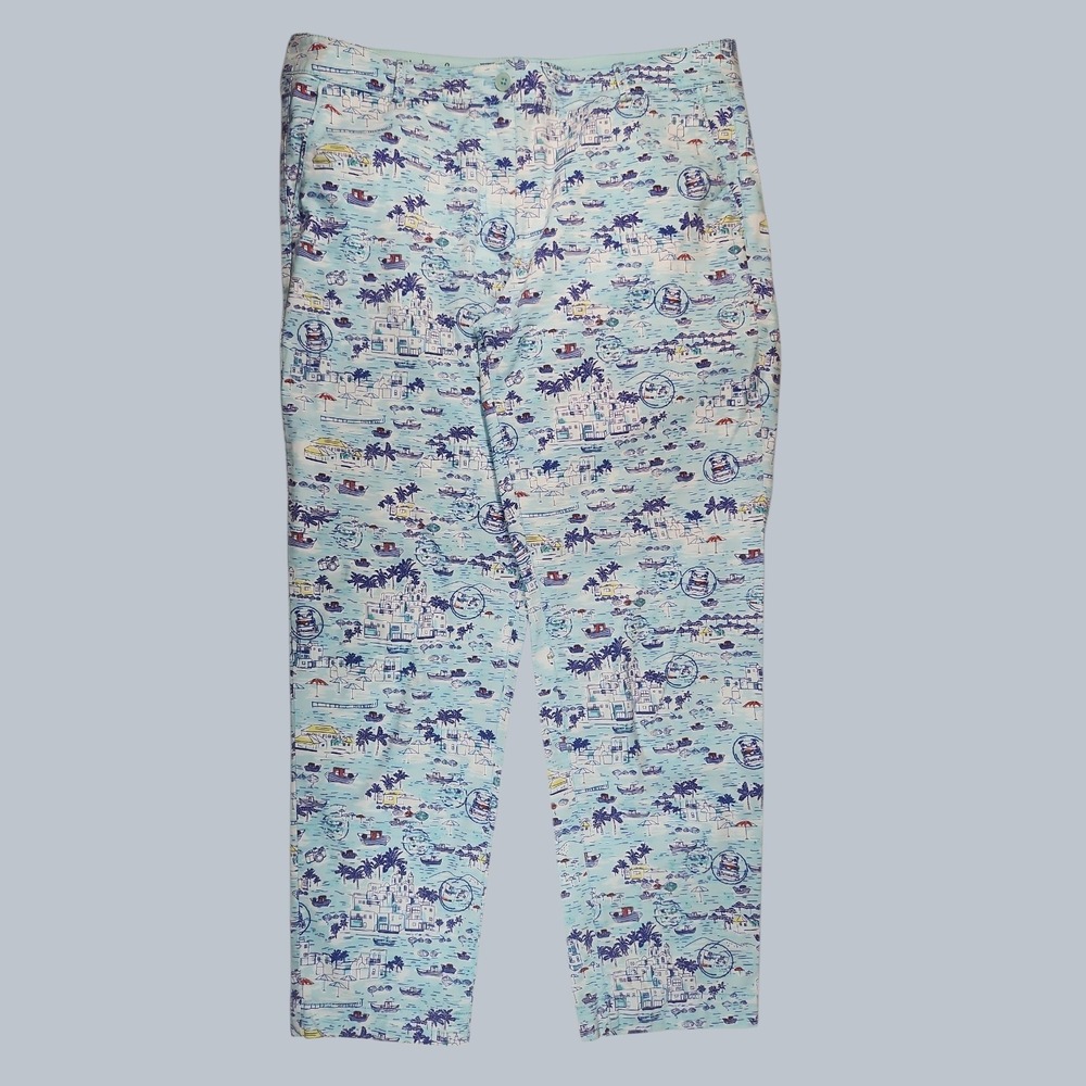 Talbots The Weekend Chino Pants Women's 12 Blue Santorini Coastal Vacation Print